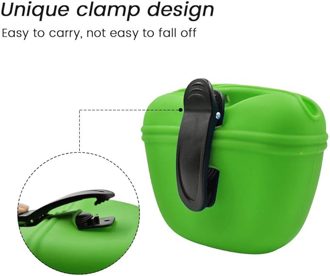 AUDWUD - Silicone Dog Treat Pouch - Clip on Portable Training Container - Convenient Magnetic Buckle Closing and Waist Clip - No BPA