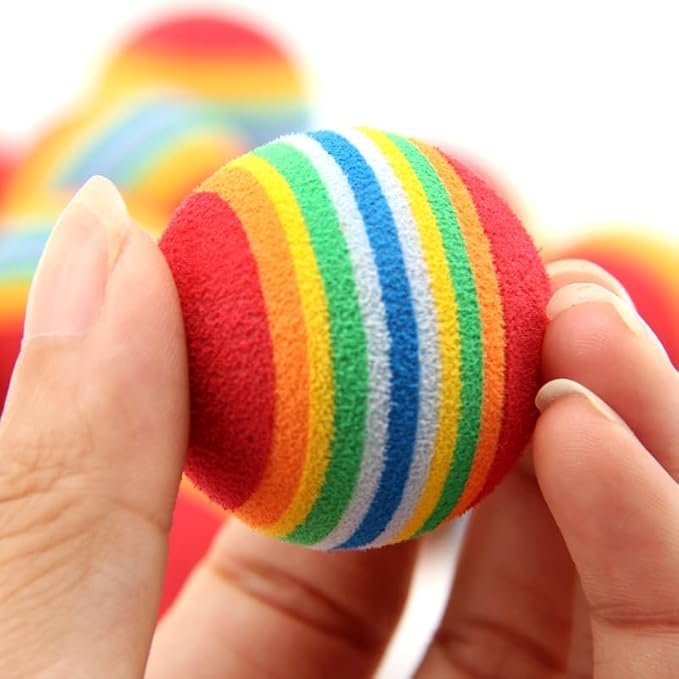 12 Pack Rainbow Cat Toy Balls Soft EVA Foam Interactive Indoor Kittens Favorite Toys 1.38" Dia. Small Dogs Puppies Toy Balls Bulk Activity Chase Quiet Play Sponge Ball