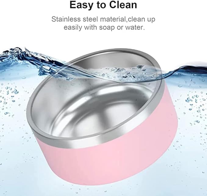 64 oz Black Anti-Skid Dog Bowl, Vacuum Insulated, Powder Coated, Stainless Steel, Non-Slip, Easy to Clean
