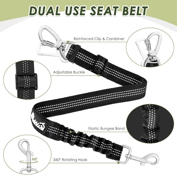 SlowTon Dog Seat Belt Harness for Car, Dog Car Harness Adjustable Mesh Breathable & Dog Seatbelt Safety Tether with Elastic Bungee for Small Medium Large Pets(Red, Double Clip, XXS)