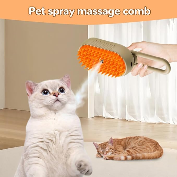 Cat Steam Brush 2025 New Pet Steam Groomer Comb, Painless Grooming Massage, 3 In 1 Water Brush for Cats Dogs (White)