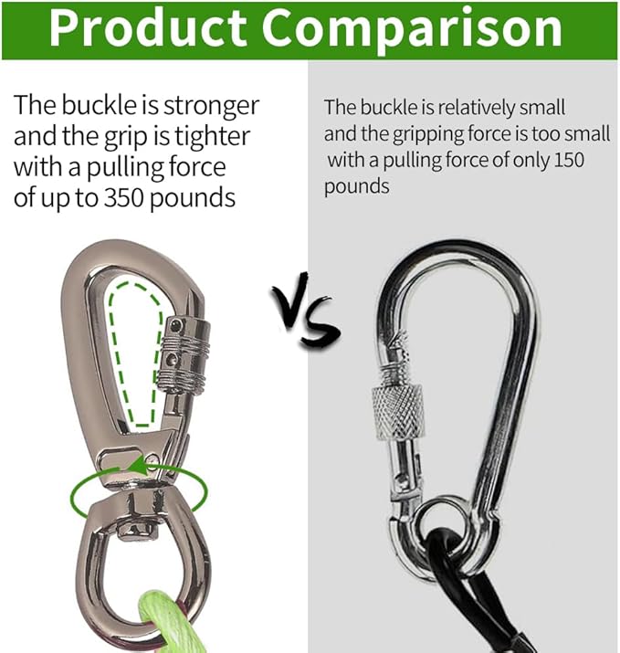 Dog tie Out Cable, 10/20/25/30/50/70/100 feet, Suitable for Dogs up to 350 pounds, Dog Cable with Swivel Buckle, Lightweight, Non-Winding, for Outdoor Camping, Yard Dog Cable (Green, 20FT)