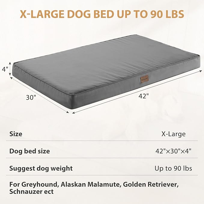 BFPETHOME Outdoor Dog Bed for Large Dogs, Waterproof, Orthopedic with Removable Washable Cover, Egg Crate Foam Mat (42 x 30 In, Dark Grey)