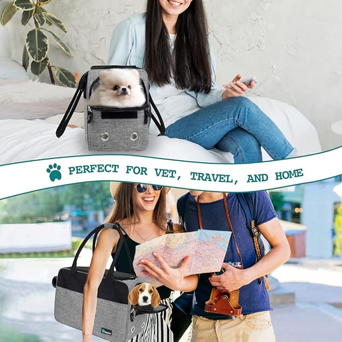 PetAmi Dog Purse Carrier for Small Dogs, Airline Approved Soft Sided Pet Carrier with Pockets, Ventilated Dog Carrying Bag for Puppy Cat, Dog Travel Supplies Bag, Sherpa Bed, Max 12 lbs, Gray