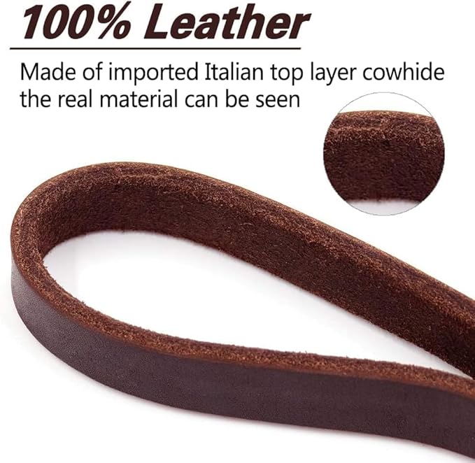 LWBMG Leather Dog Leash 8ftx1/2 inch, Heavy Duty Dog Leash, Strong and Sturdy Handmade Braided Pet Leashes, Soft and Comfortable Leather Leashes for Small Medium Large Dogs Training and Walking Brown