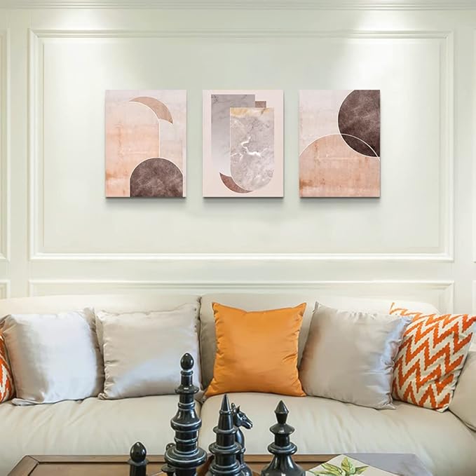 AHUASJART Boho Wall Decor Living Room Canvas Wall Art For Office Large Size Wall Decorations For Bedroom Modern Abstract Geometry Paintings Canvas Pictures Artwork Inspirational Home Decor 3 Piece