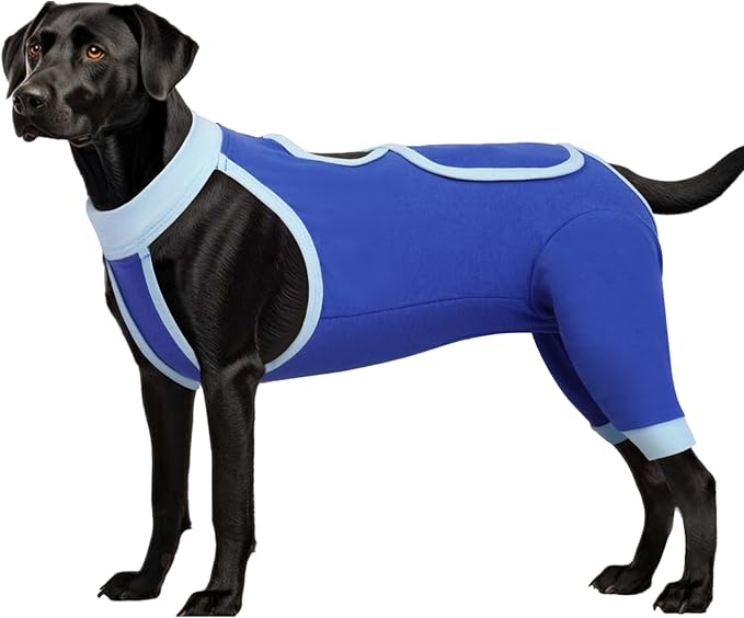 ROZKITCH Dog Surgery Leg Sleeve Rear Legs, Male Female Pet Prevent Licking Wound Elbow Knee Protector, Dog Recovery Suit Cone Collar Alternative Pants Shirt for Wound Heal Wrap Blue 3XL