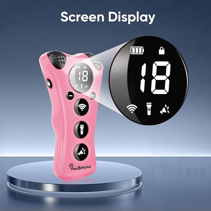Adjustable Ultrasonic Dog Trainer – World's First Variable Frequency Pet Behavior Corrector with 10 Level Ultra Sound, 18 Dog Whistles, Anti-Bark Strobe Light, Humane Dog Deterrent (Pink)