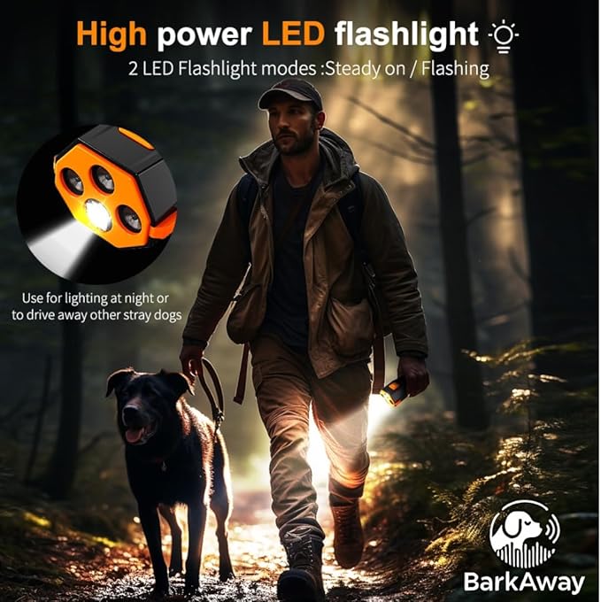 Ultrasonic Dog Bark Deterrent for Small, Medium, Large Breeds - Dog Bark Deterrent Devices with 4 Working Modes, LED Flashlight – 2 in 1 Pet Training Device with Wide Range, Humane Technology