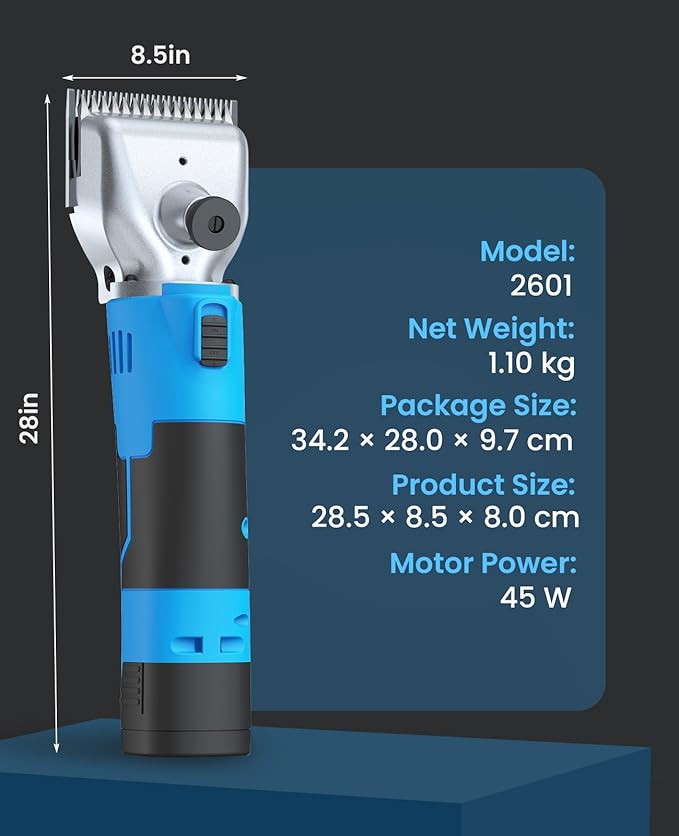 oneisall Cordless Horse Clippers,Professional Horse Grooming Clippers with 2 Batteries,Detachable Stainless Steel Blade Heavy Duty Horse Grooming Kit for Thick Coat