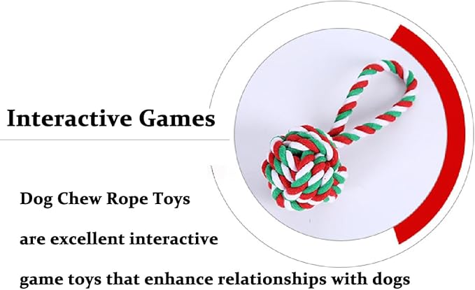 Dog Chew Toys,Dog Toys for Small Dogs and Medium Dogs for Boredom and Stimulating Teeth Cleaning Gum Massage Tug Christmas Dog Ball Rope Toy Set of 2