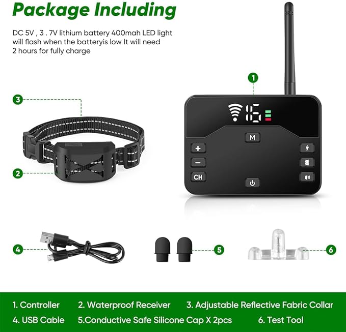 Wireless Dog Fence,Outdoor Electric Pet Containment System with Remote, Waterproof Training Collar with Adjustable Vibration & Shock, Safe Effective, Boundary Container for 1/2/ 3 Dogs,for1dog