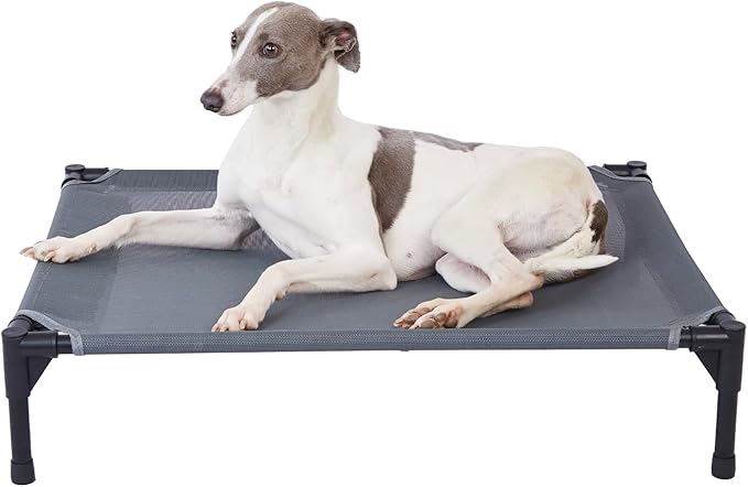 pettycare Elevated Outdoor Dog Bed - Raised Cot for Large Dogs, Heavy Duty Pet Cots Waterproof, Cooling, Washable Breathable Teslin Mesh, Durable, Non Slip, 42 Inches, Grey