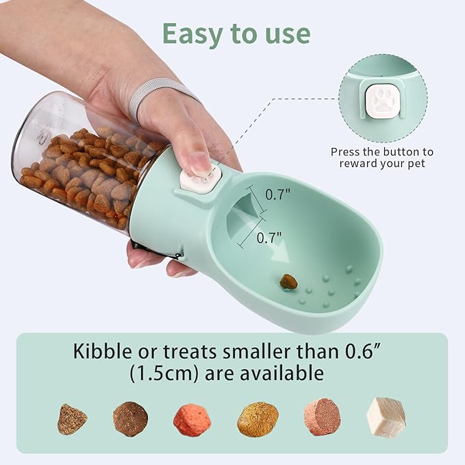 Colorday Handheld Dog Treat Dispenser Built-in Clicker & Treat Pouch, Hand Feeder for Puppy Training Walking Hiking Traveling (10 OZ, Green)