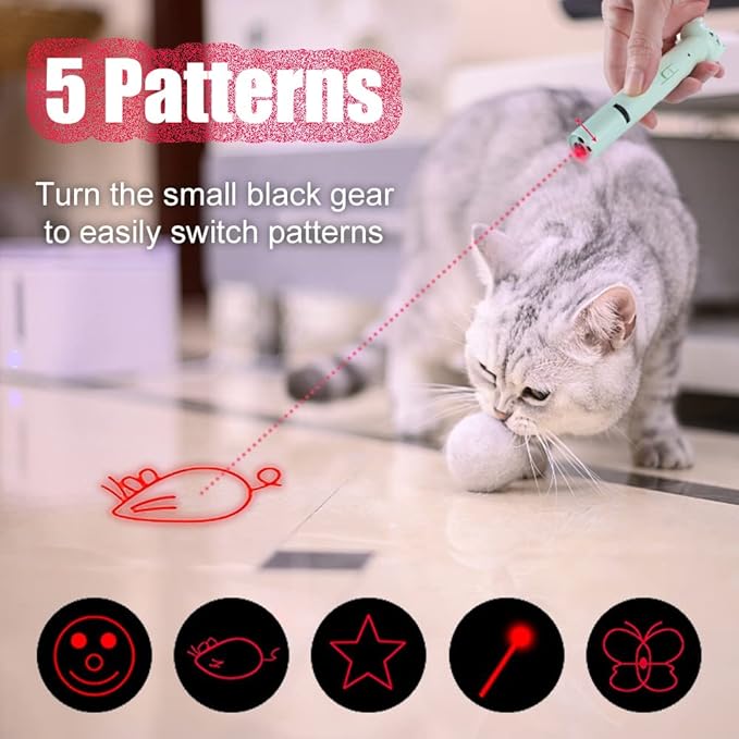 PARTSPOWER Laser Pointer Interative Cat Toy for Cats to Chase, Rechargeable Red Laser Light Pointer Exercises Training Tool for Kittens Cats Dogs (Green)