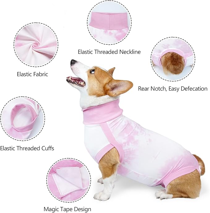 Recovery Suit for Dogs Male/Femalesurgery Tie Dye Dog Shedding Suitwound After Surgery Wear, Prevent Licking Wounds, E-Collar & Cone Alternatives M Pink2