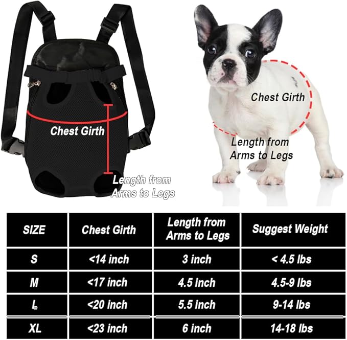 FEimaX Dog Carrier Backpack Pet Legs Out Front Cat Travel Bag, Adjustable Puppy Backpacks Carriers Hands-Free for Small Medium Dogs Cats Hiking Traveling Camping Daily Walking (Large, Black)