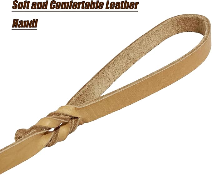 LWBMG Leather Dog Leash - 4ft x 1/2 inch Heavy Duty, Braided, Comfortable for Medium & Small Dogs - Tan