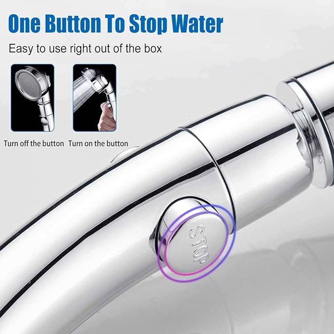 Modern 3-Setting Detachable Shower Head with 59-Inch Hose, High Pressure Water Saving, 360 Rotating Adjustable Handheld Shower Head with ON/OFF Switch and 3 Spray Modes, Chrome Finish