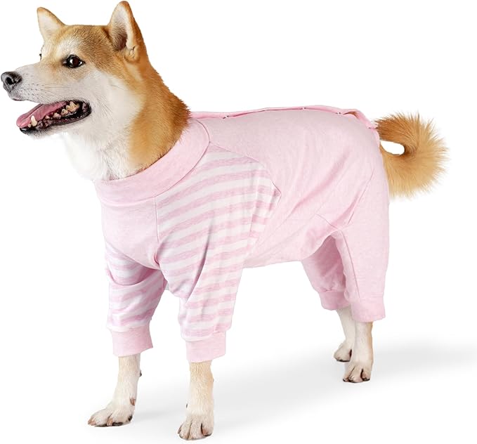 Dog Recovery Suit, Abdominal Wound After Surgery Wear, Anti Licking Bodysuit with Snaps, E-Collar & Cone Alternatives, Long Sleeve Dog Spay Surgical Pajamas Prevent Shedding(XL, Pink)