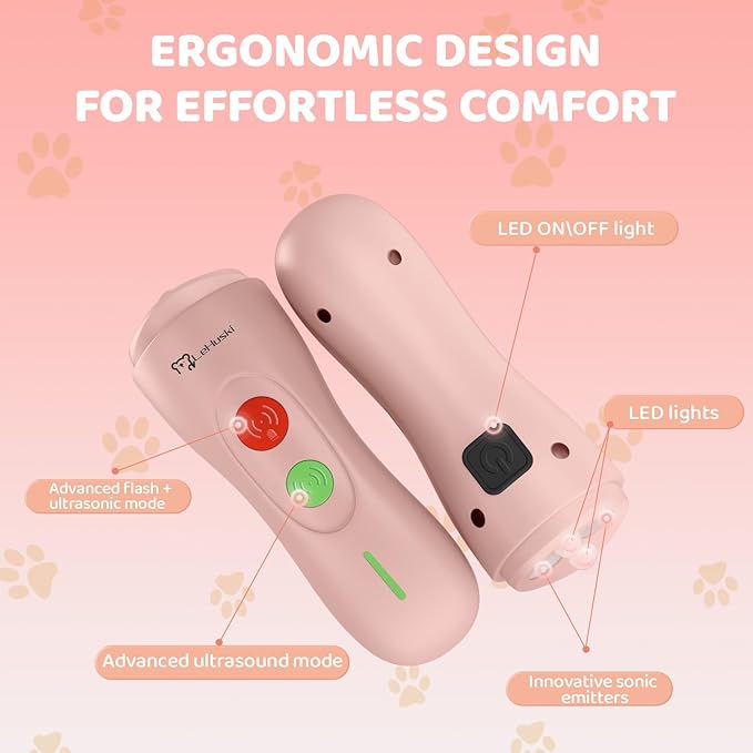 Dog Bark Deterrent Device - Rechargeable Ultrasonic Anti Barking Device for Dogs Effective Control up to 50 Ft Safe and Humane for Indoor and Outdoor Use Pink