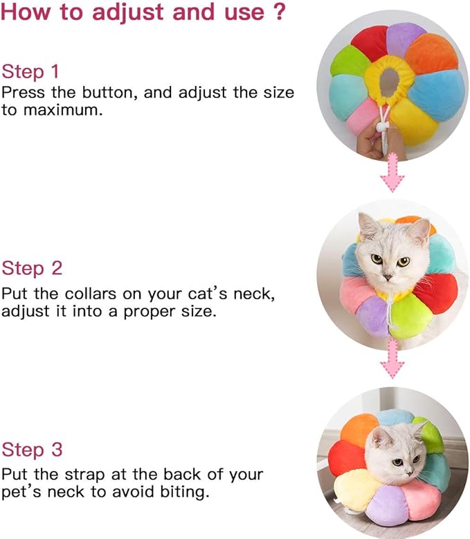 KUDES Cat Small Dog Recovery Collar, Cute Neck Cone After Surgery, Adjustable Pet E Collar, Wound Healing Protective Cone Surgery Recovery Elizabethan Collars for Small Pet (XS(Within 2lb), Colorful)