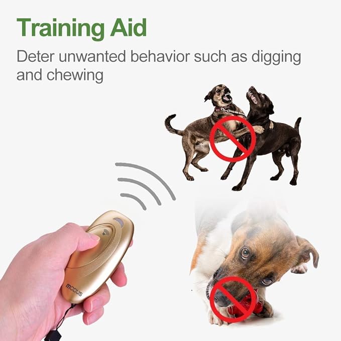 MODUS Ultrasonic Dog Barking Deterrent, 2-in-1 Dog Training and Bark Control Device, Anti-Barking Device,Stops Unwanted Actions: barking, leaping, hostility.Indoor & Outdoor