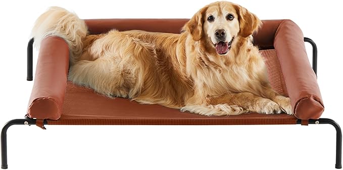 RRPETHOME Large Elevated Cooling Dog Bed, Raised Cot Beds for Large Dogs, Elevated Outdoor Dog Bed, Chew Proof Portable Cooling Pet Cot with Skid-Resistant Feet and Breathable Mesh
