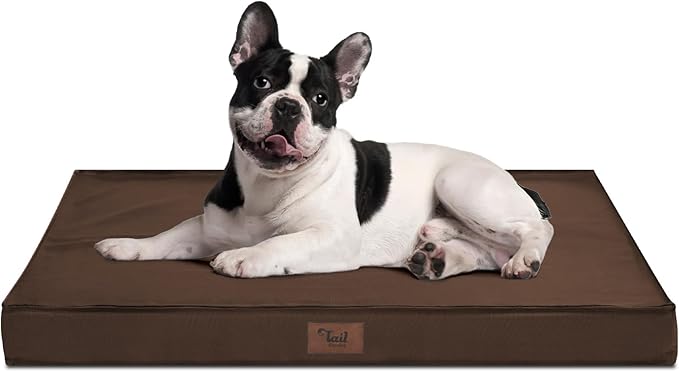 Outdoor Dog Bed Waterproof, Outside Cooling Dog Bed for Medium Dogs, Orthopedic Egg Foam Pet Bed with Removable Washable Oxford Cover, Brown