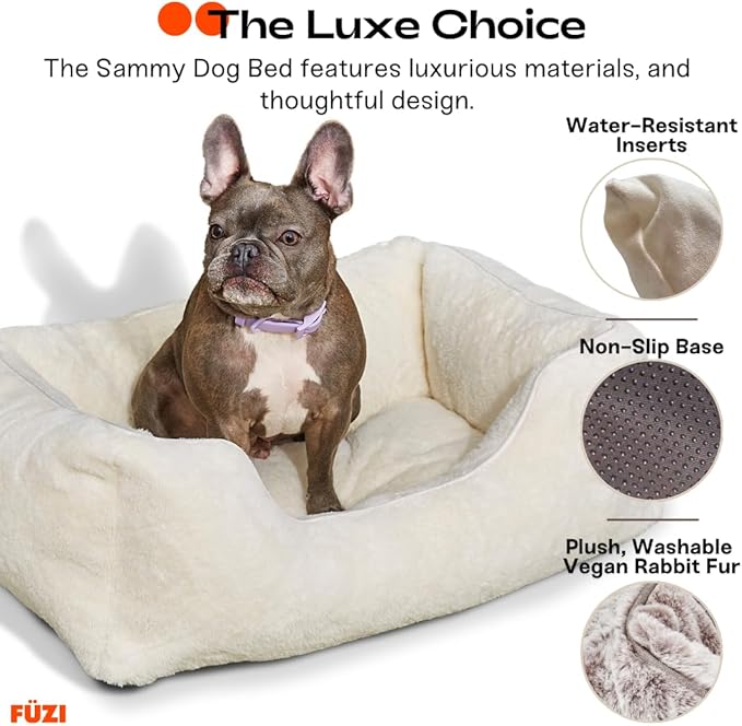 FUZI Luxury Aesthetic Dog Bed for Large Dogs with Washable Cover, Pet Couch, Pet Bed with Sides, Non-Slip Bottom, Soft and Durable Calming Dog Bed, Faux Rabbit Fur, Large 35.6x28.5x9.5 Soft White