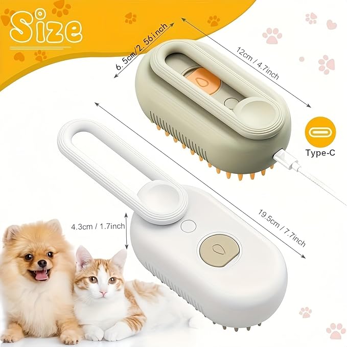 Cat Hair Steam Brush for Shedding，Cloud Care Cat Brush, 2024 Best Cat Steam Brush, Pet Steam Brush, 3-in-1 Self-Cleaning Cat Brush with 360° Rotating Arm, Detachable Silicone Bristle Head (White)