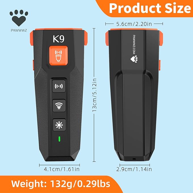 K9 Dog Bark Deterrent – Safe & Effective Ultrasonic Anti-Bark Device for Dogs, Non-Harmful, No Shock, Humane Training Tool for Dogs. Rechargeable 2-in-1 Training Tool with LED Flashlight.