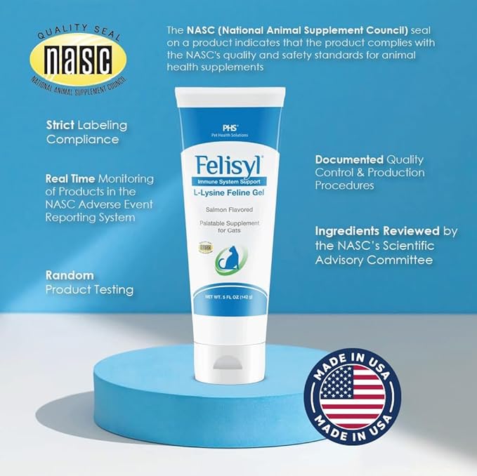 L-Lysine Gel for Cats (5oz) – Supports Immune, Respiratory, and Eye Health. Eases Sneezing, Runny Nose, and Watery Eyes. Tasty Salmon Flavor - Made in The USA