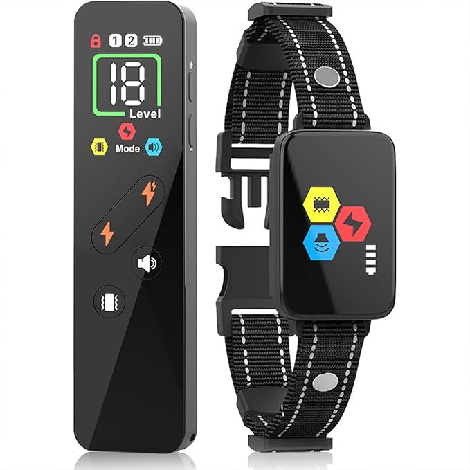 Dog Shock Collar with Remote Control Smart Dog Training Collar with 4 Training Modes for Small Medium Large Dogs(5-120lbs),Rechargeable IP67 Waterproof e Collar for All Breeds