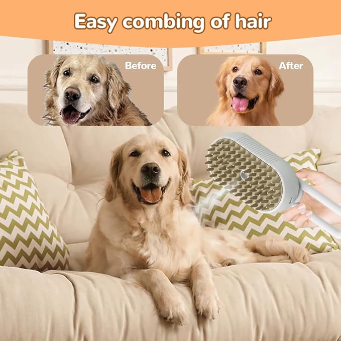 Cat Steam Brush, New 3 in 1 Pet Steam Groomer Brush, Rechargeable Pets Steam Groomer Comb for Massaging and Cleaning Shedding Pet Hair, Multifunctional Hair Removal Comb Cats and Dogs (Khaki+White)