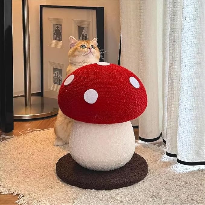 Mushroom Cat Scratcher, Cute Cat Scratching Post, Durable Sisal Rope Cat Scratching Board, Kitten Tree, Cat Toy for Cats to Play and Care for Their Claws, No Assembly Required