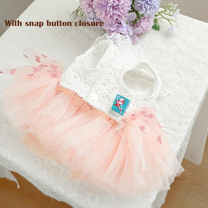 Dog Princess Dress with Heart Patterns & Bow Puppy Clothes for Small Dogs Girl Fancy Cat Birthday Outfit Pet Wedding Dresses (Pink White, X-Large)