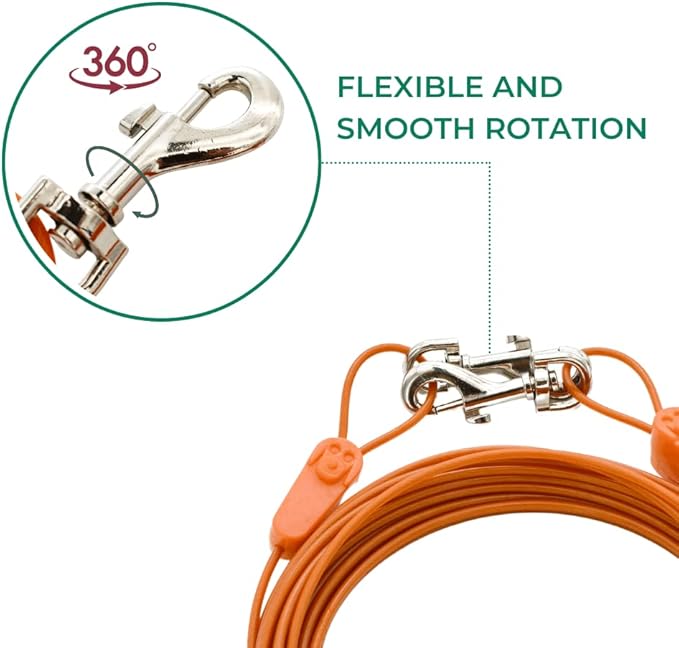 20FT Tie-Out Cables for Dogs - Strong, Safe, and Durable Dog Tie-Outs for Small Dogs up to 90 Pounds - Weather and Wear Resistant Galvanized Aircraft Cable for Outside Use