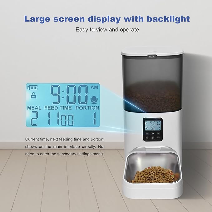Automatic Cat Feeder, 6L Cat Food Dispenser with 10s Voice Recorder, Pet Feeder up to 8 Meals per Day, Timed Feeder with Dry Food Sealed Ring (Jade White, 6L)