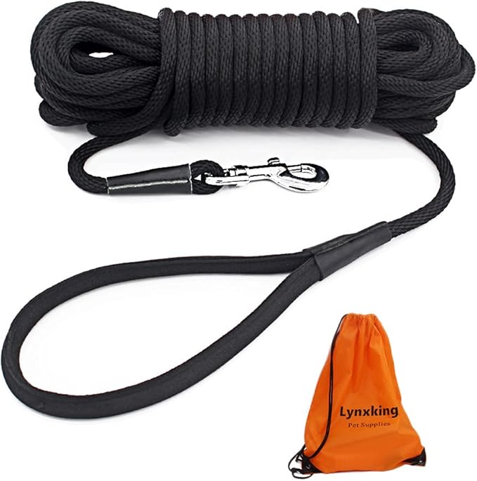 lynxking Check Cord Dog Leash Long Lead Training Tracking Line Comfortable Handle Heavy Duty Puppy Rope 30ft for Small Medium Large Dog