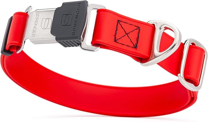 Dogline Biothane Waterproof Dog Collar with Herm Sprenger Black Stainless Steel Quick Release Buckle – Heavy Duty Tactical Durable Collar for Dogs – Comfortable and Safe Pet Collar W 1" L 15-25" Red