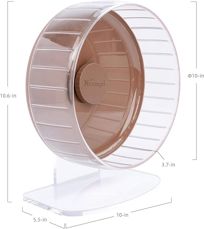 Niteangel Super-Silent Hamster Exercise Wheels: - Quiet Spinner Hamster Running Wheels with Adjustable Stand for Hamsters Gerbils Mice Or Other Small Animals (M, Brown)