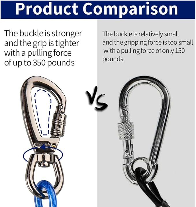 Dog tie Out Cable, 10/20/25/30/50/70/100 feet, Suitable for Dogs up to 350 pounds, Dog Cable with Swivel Buckle, Lightweight, Non-Winding, for Outdoor Camping, Yard Dog Cable (Blue, 30FT)