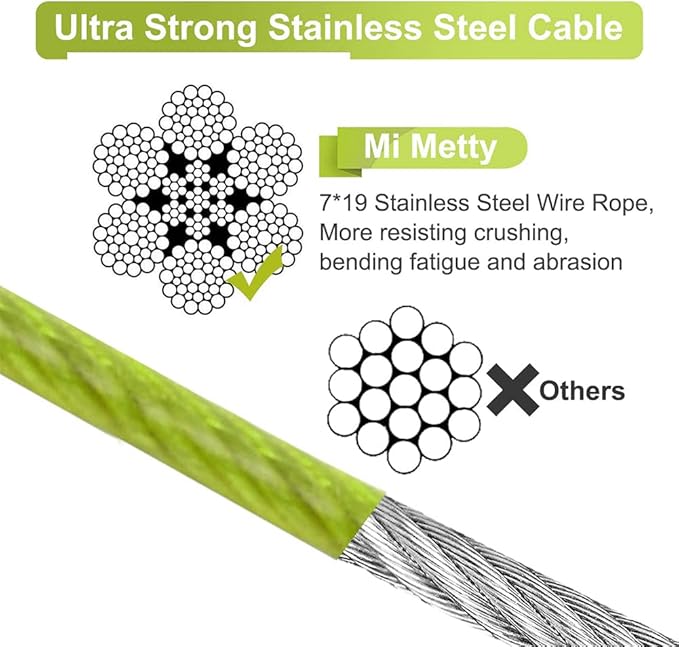 10FT Heavy Duty Dog Tie Out Cable for Large Dogs up to 125lbs, Durable Runner Tether Line (Green)