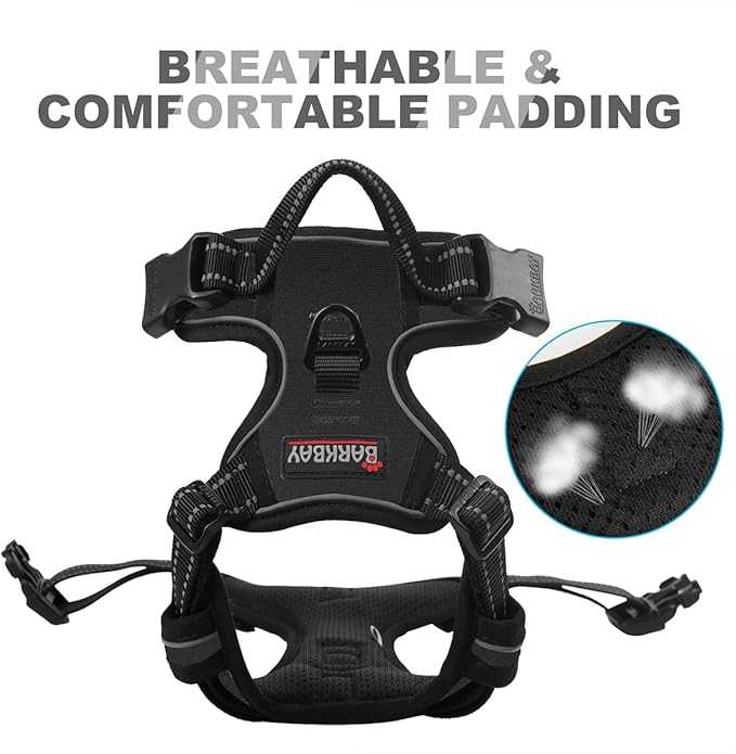 BARKBAY No Pull Dog Harness Front Clip Heavy Duty Reflective Easy Control Handle for Large Dog Walking(Black,XL)