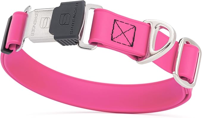 Dogline Biothane Waterproof Dog Collar with Herm Sprenger Stainless Steel Quick Release Buckle – Heavy Duty Tactical Durable Collar for Dogs – Comfortable and Safe Pet Collar, W 3/4" L 12-19", Pink