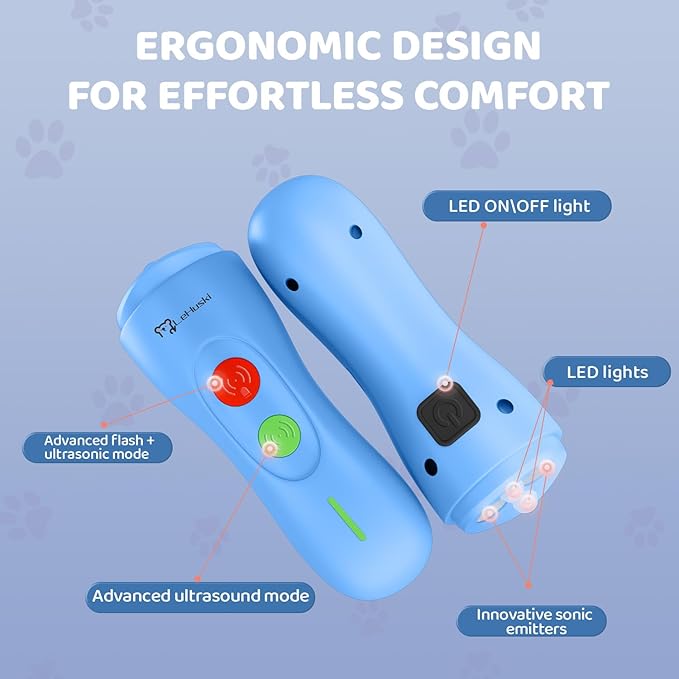 Dog Bark Deterrent Device - Rechargeable Ultrasonic Anti Barking Device for Dogs Effective Control up to 50 Ft Safe and Humane for Indoor and Outdoor Use Blue