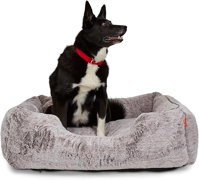 FUZI Luxury Aesthetic Dog Bed for Medium Dogs with Washable Cover, Pet Couch, Pet Bed with Sides, Non-Slip Bottom, Soft and Durable Calming Dog Bed, Faux Rabbit Fur, Medium 31.75x23.6x9.5 Light Grey