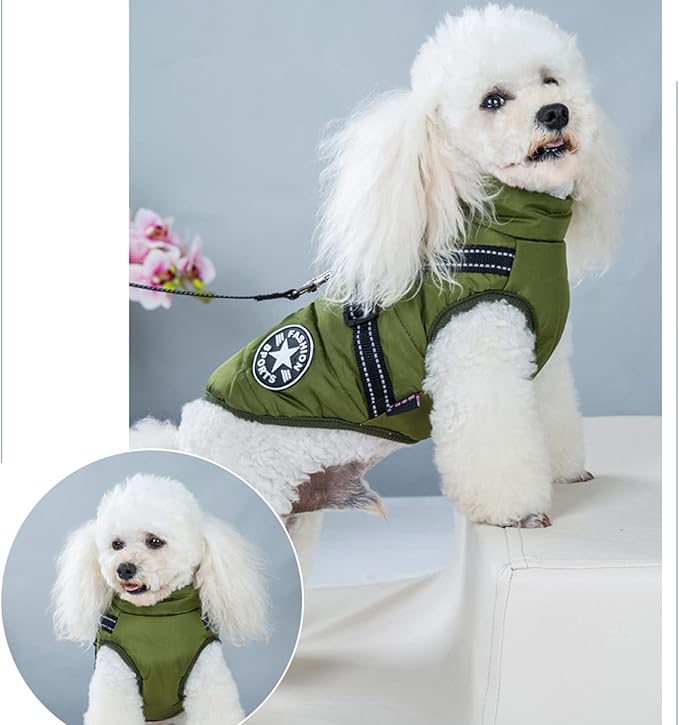 HDKUW Small Dog Jacket, Small Dog Coat Harness Winter Warm Vest Jacket Waterproof Cotton Costume for Puppy Small Dogs (2XL, Green)