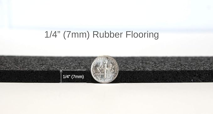 American Floor Mats 1/4in (7mm) Thick Solid Black 4' x 11' Heavy Duty Rubber Rolls, Protective Exercise Mats, Home Gym Rubber Flooring